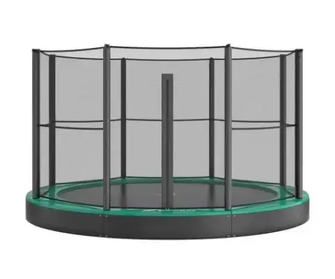 14 foot green round inground sport trampoline with enclosure