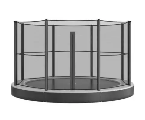 14 foot gray round inground sport trampoline with enclosure