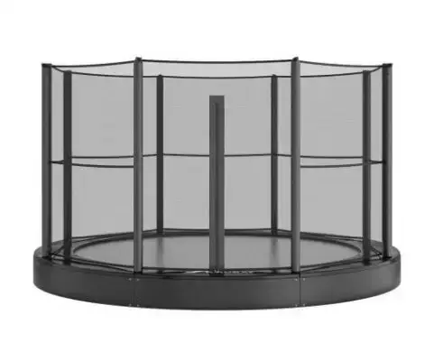 14 foot black round inground sport trampoline with enclosure