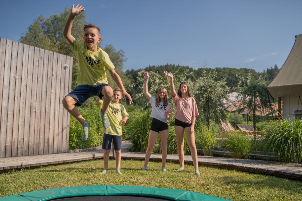 children enjoying an akrobat trampoline