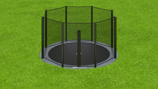 10ft Akrobat Primus Round In-Ground Trampoline - Anthracite Gray Pad with Black Jump Mat 10 10 foot gray round inground trampoline with enclosure