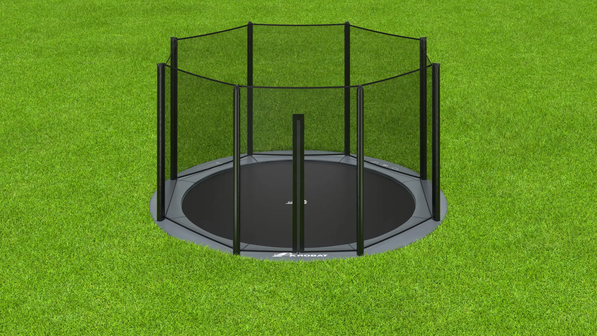 10ft Akrobat Primus Round In-Ground Trampoline - Anthracite Gray Pad with Black Jump Mat 3 10 foot gray round inground trampoline with enclosure