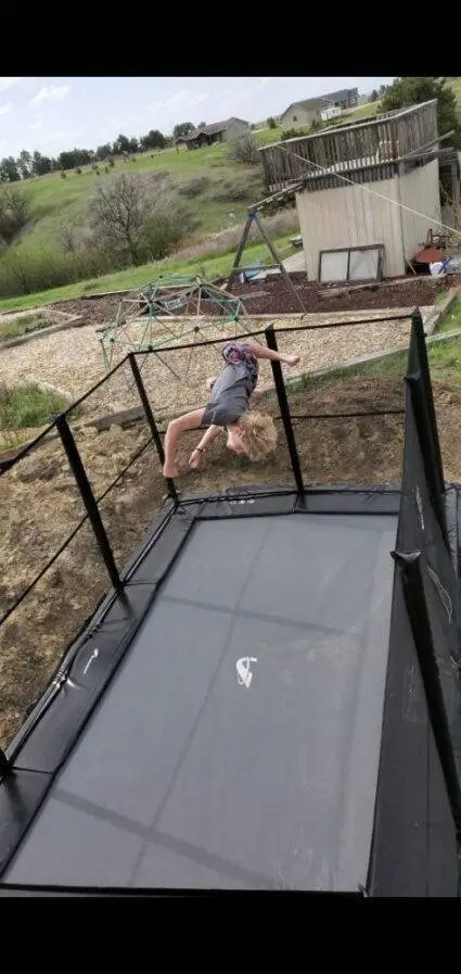 Alternative view of 11ft x 8ft Akrobat Primus Flat In-Ground Trampoline - Black  (Black Pad with Grey Jump Mat)