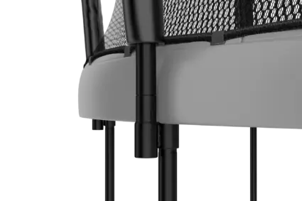 A trampoline equipped with a mesh net, providing a secure environment for jumpers and preventing falls.