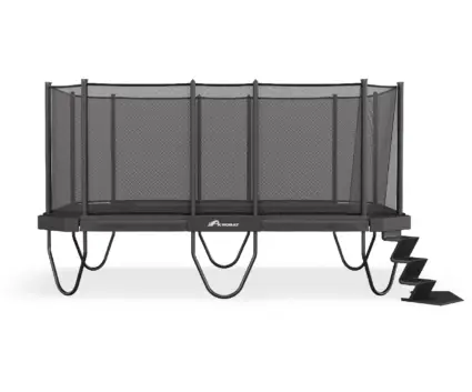 A trampoline featuring a safety net above, ensuring secure and enjoyable bouncing experiences.