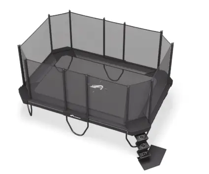 A trampoline equipped with a net on top, providing safety for users while they jump and play.