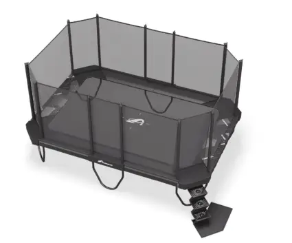 A trampoline equipped with a safety net above, ensuring secure and enjoyable bouncing experiences.
