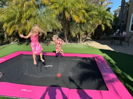 Alternative view of 17ft x 10ft Akrobat Primus Flat PLUS LIMITED EDITION PINK PAD with Black Jump Mat In-ground Trampoline