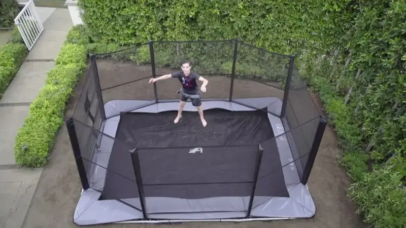 aerial shot 17ft 12ft xcityx trampoline in ground