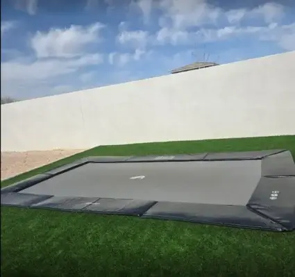 Alternative view of 12.5ft x 8ft Akrobat Primus Flat Black Pad and Gray Mat In-Ground Trampoline