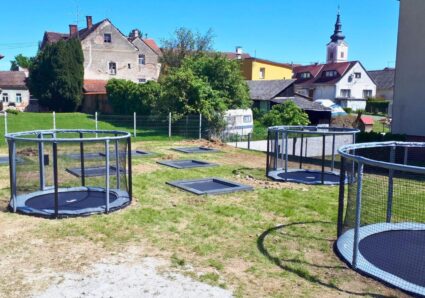Alternative view of 12ft Gallus PLUS Akrobat In Ground Public Use Trampoline - Grey Pad and Black Jump Mat